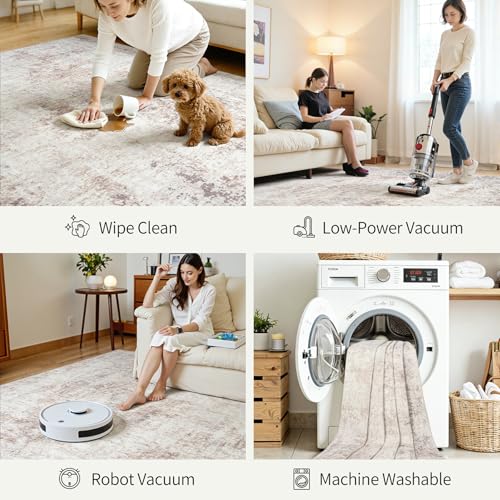 6x9 Area Rugs for Living Room Large Washable Abstract Rug Beige Grey