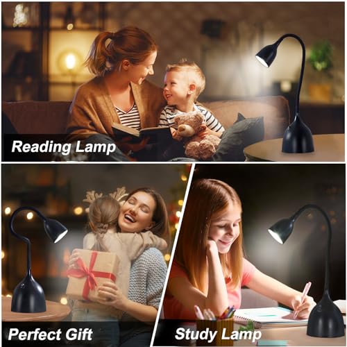 Desk Lamp for Home Office, LED Reading Light, Small Adjustable Flexible Gooseneck Table Lamp, Eye-Caring Desk Lamp for College Dorm Room Study Lamp, Black