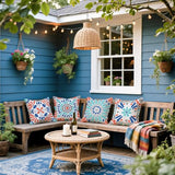 Outdoor Pillow Covers 18x18 Set of 4 Morden Geometric Patterns Waterproof Throw Outdoor Pillows Boho Decorations for Funiture Patio Garden Home