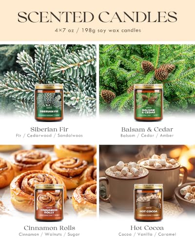 Winter Candles Set - 4 Pack Candles for Home Scented, 28 oz Soy Wax