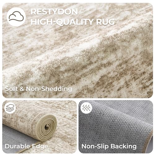 Washable Runner Rugs for Bedroom - 2x6 Runner Rug Non Slip, Ultra-Thin Entryway Runner, Soft Abstract Kitchen Runner for Hallway, Laundry, Bathroom, Indoor Door Mat(2'x6', Brown/Ivory)