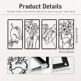 Bakovity Black Metal Wall Decor, Abstract Woman Wall Art, Minimalist Line Decor, Modern Aesthetic Metal Wall Art for Bedroom Bathroom Living Room (4 Pcs, 17 x 9 in)