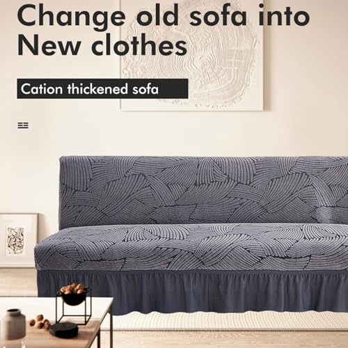 Armless Sofa Bed Cover, Elastic Folding Futon Slipcovers Fitted Full Folding Futon Slipcover with Skirt for Living Room Bedroom(Silver Gray, M)