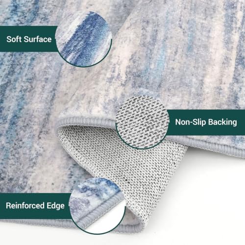 KOZYFLY Modern Washable Rug Runner 2x6 Runners For Hallways Blue/Grey/Beige