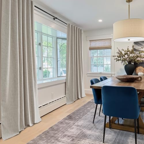 NICETOWN 100% Blackout Linen Curtains for Bedroom, W52 x L90 per Panel, Thermal Insulated & Privacy Living Room Curtains with Grey Liner, Linen Blend Draperies Farmhouse Style, 2 Panels, Natural
