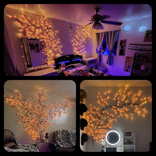 LED Tree Branch Lights for Wall 7.55 FT 144LEDs Cherry Blossom Lights Vine Light with Remote and 8 Lighting Modes Cherry Blossom Garland Willow Vine for Bedroom Indoor Wall Wedding Christmas Decor