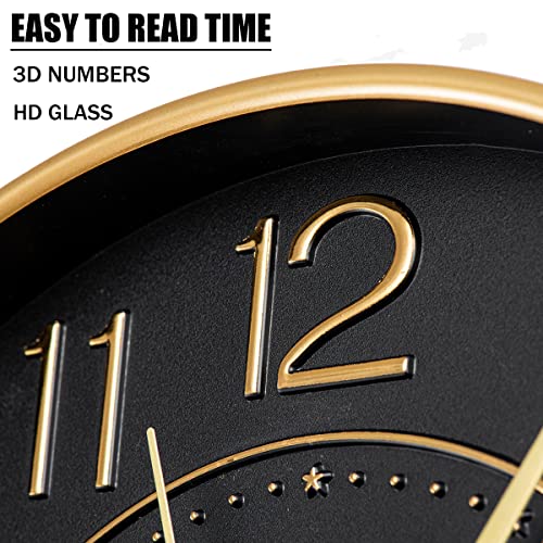 HZDHCLH Modern Wall Clocks Battery Operated,10 inch Black and Gold Clock for Wall,Silent Small Wall Clock for Living Room Bedroom Kitchen Office Nursery Decor