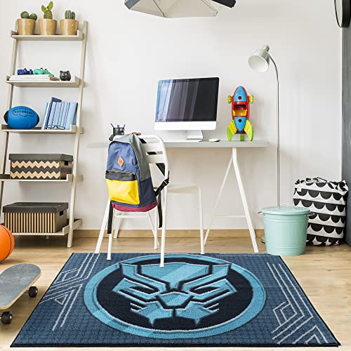 Gertmenian Marvel Black Panther Indoor Area Rug - 3x5 Small, Non-Slip, Ideal for Children in Bedroom, Game Room, Classroom, Nursery or Play Area - Black/Blue, 19867