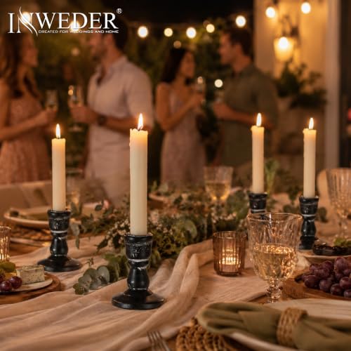 Wooden Taper Candle Holders: Rustic Farmhouse Decor, Set of 4