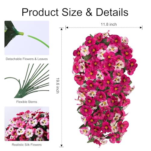 HyeFlora Artificial Flowers for Outdoors, 2pcs Faux Silk Pansies Flowers UV Resistant Fake Hanging Flower Plants for Outside Planters Porch Yard Patio Window Box (Mix Rose)