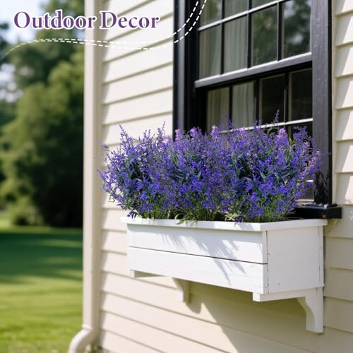 RAINFLOW Artificial Lavender Flowers - 7 Pcs Artificial Flowers for Outdoors Faux Lavender Plants Uv Resistant Plastic Purple Fake Flower for Outside Indoor Porch Patio Window Planter Bouquet Decor