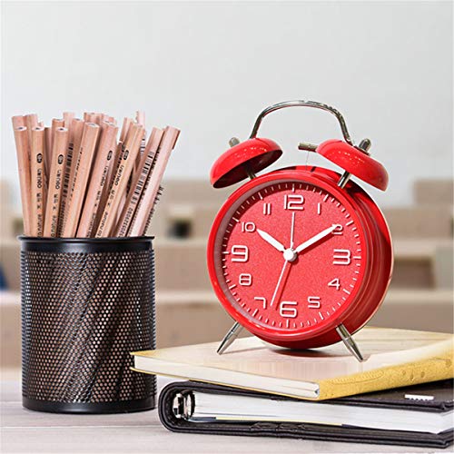 TXY Classical Twin Bell Alarm Clock for Bedroom with Stereoscopic Dial, Frosted Shell, Backlight, Extra Loud Machinical Ringtone, Battery Operated Loud Alarm Clock for Home Office (Red)