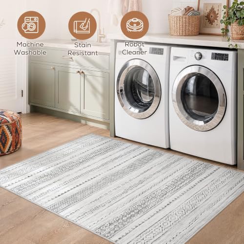 Boho 4x6 Area Rug Living Room Rugs Machine Washable Color Gray