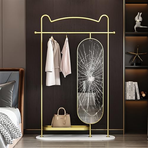 Decorative Rotating Full-Length Mirror Coat Rack Floor-Standing Combination Multi-Functional Dressing Fitting Hanging Clothes Storage for Living Room(Black,120cm)