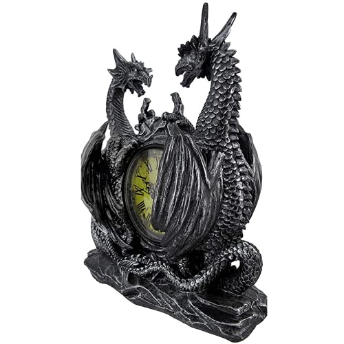 DWK Twin Evil Dragons Antiqued Mantel Clock Table Desk
