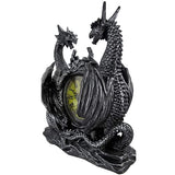 DWK Twin Evil Dragons Antiqued Mantel Clock Table Desk
