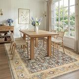 Washable Area Rug 5x7 Non-Slip Floral Boho Carpet, Floral Brown