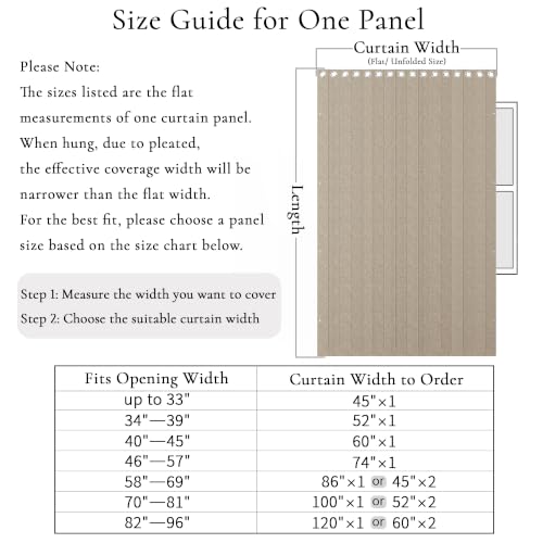 100% Blackout Magnetic Folding Door Curtain for Doorway Pleated Curtains Room Divider Drapes, Accordion Style Closet Curtains for Open Closet, 1 Panel, W45 x L80, Tan