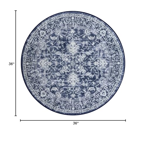 Round Rug 3ft Washable Entryway Mat Non Slip Front Door Rug, Blue