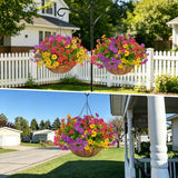 2 Set Artificial Outdoor Flowers with Hanging Basket for Garden Porch Patio Balcony Yard Home Decoration