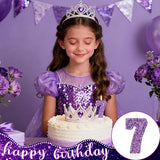 Deep Purple Glitter Birthday Candles for Girls - Number 7 Candle Cake Topper for Kpop Themed Birthday Party Decorations