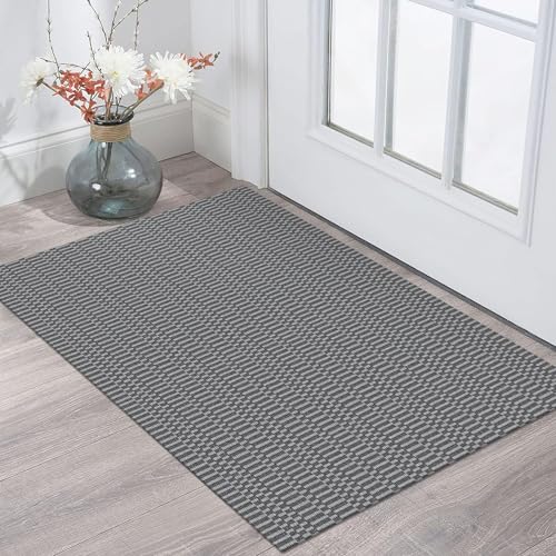 KOZYFLY 2x3 Washable Entryway Rug, Non Slip Woven Indoor Door Mat, Grey