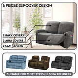 ULTICOR Reclining Love Seat Slipcover, 48" - 65" L, 6-Piece Velvet Stretch Loveseat Reclining Sofa Covers, 2 seat Love seat Recliner Cover, Thick, Soft, Washable (Dark Grey)