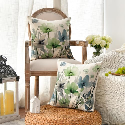AVOIN colorlife Chinoiserie Poppy Flowers Pillow Covers 18x18 Inch Set of 2
