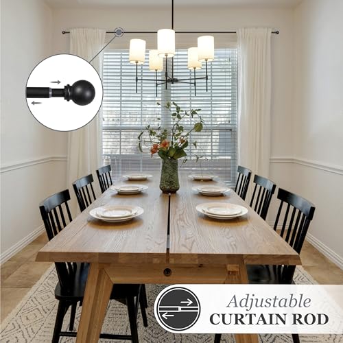 Kenney Chelsea Ball End Window Curtain Rod - Adjustable for Windows 48 to 86 Inches, Extendable Set, Black
