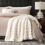 Amélie Home Faux Fur Throw Blanket for Couch, Ultra Soft Fuzzy Plush Bubble Throw for Sofa, Living Room & Home Decor, 50"x60", Cream White