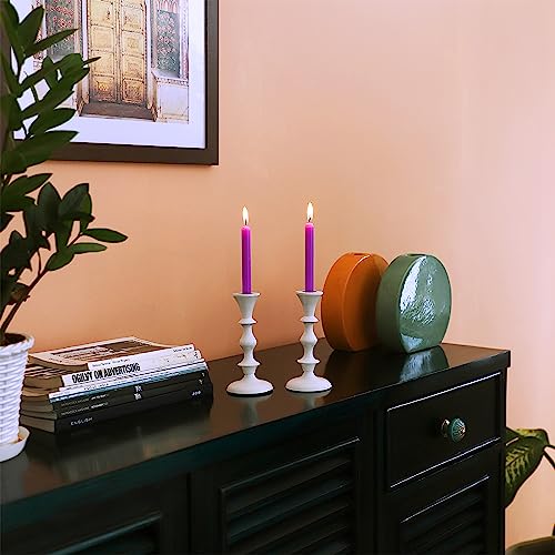 White Metal Taper Candle Holders Set of 2 – 5.75" Decorative Candlestick Holders for Table Centerpiece, Home Décor, Dining Table, Wedding & Party Decorations