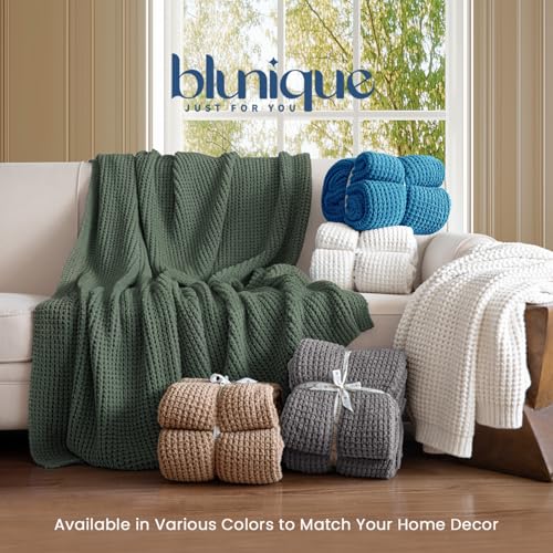 Waffle Knit Throw Blanket, Luxury Cozy Chunky Knit Throw Blanket for Couch, 50 x 60 Inch Thick Ultra-Soft Feather Yarn Knitted Blanket for Sofa, Bed, Home Decor - Sage