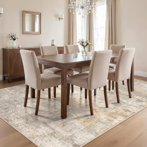 5x7 Area Rugs Living Room: Washable Abstract Rug Gold Grey Brown