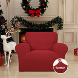 Easy-Going Stretch Chair Sofa Slipcover 1-Piece Couch Sofa Cover Furniture Protector Soft with Elastic Bottom for Kids, Pet. Spandex Jacquard Fabric Small Checks (Chair, Christmas Red)
