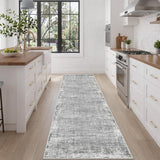 2x8 Runner Rug, Grey Abstract Washable Kitchen Rugs for Hallway