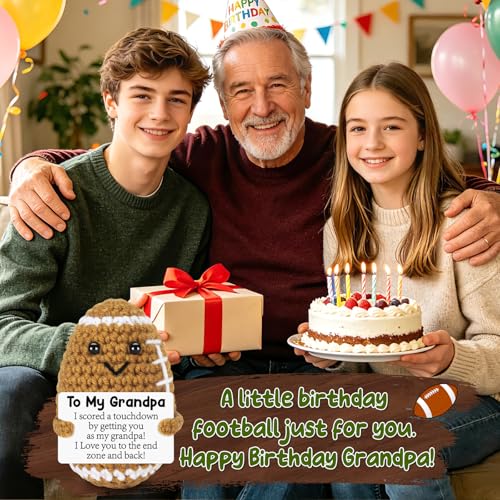 Mini Grandpa Fathers Day Birthday Gifts from Grandkids, Handmade Crochet Football Grandpa Gifts from Granddaughter Grandson Cute Decor, Great Grandfather Grandparents Present for Father's Day