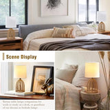 Rattan Lamp Boho Lamps Set of 2-13.75" Mini Farmhouse Table Lamp Rustic End Table Decorative Small Lamps for Small Spaces Bedroom Nightstand Living Room Reading Desk Side Table Lamp