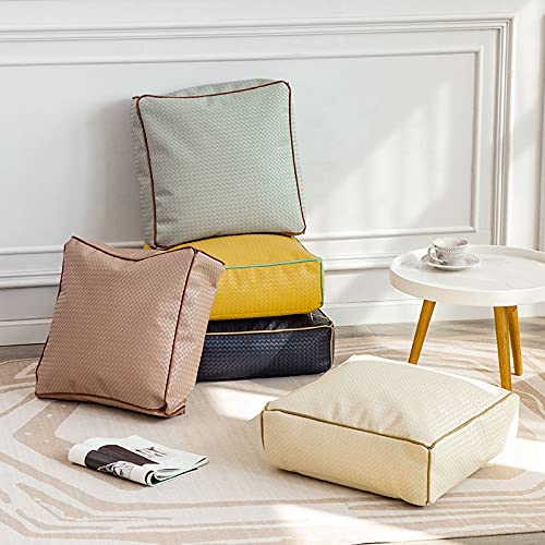 MOCOFO Home Decor 3D Woven Pattern Leather Sofa Stool PVC Modern Minimalist Square Plastic Leather Ottoman Pouf (Navy Blue,45x45x15cm)
