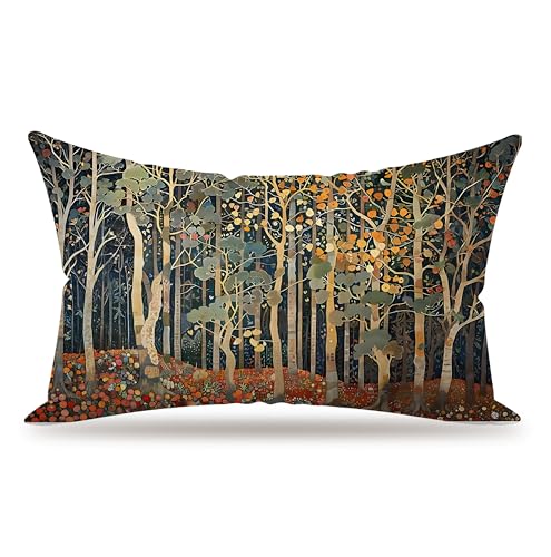 Rustic Autumn Forest Pillow Covers 12x20 Double-Sided, Fall Home Room Decor, Vintage Botanical Nature William Morris Inspired Decorative Throw Pillow Covers for Home Bedroom Living Room