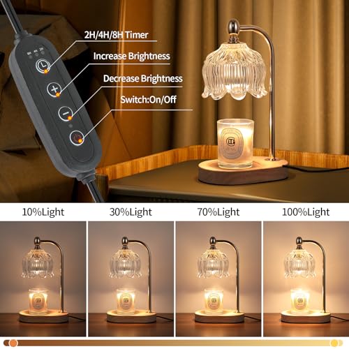 MEIXISUE Candle Warmer Lamp with Timer and Dimmer,Electric Gold Light Gifts for Women Melt Wax Warmer Lamp with 2 Bulbs for Candle Jars House Warming New Home Decor Bedroom