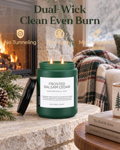 M&SENSE Frosted Balsam Cedar Classic Christmas Tree Scented Candle 19.4oz