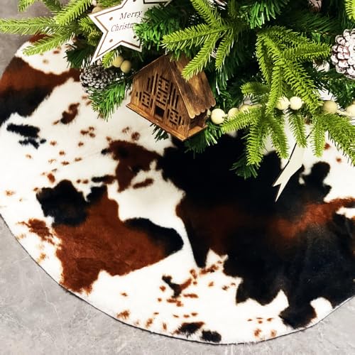 Christmas Tree Skirt 30/48inches, Cow Stripe Plush Faux Fur Christmas Tree Skirt Xmas Tree Skirt for Christmas Decorations Home Party Holiday Decor Cow 78 CM