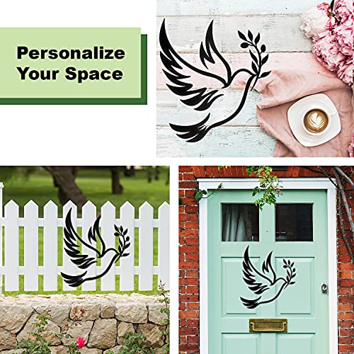 Vivegate Dove of Peace Olive Branch Metal Wall Art – Olive Branches Peace Black Outline White Dove Metal Wall Decor (Large - 15"X13", Dove)