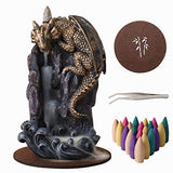 Dragon Backflow Incense Holder Waterfall Incense Burner, with 100 Backflow Incense Cones,1 Mat,1 Tweezers，Aromatherapy Ornamental for Home Office Yoga （Golden Dragon）