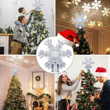 AOMIL Christmas Tree Topper, 3D Rotating Silver Snowflake Pattern Projector for Xmas Tree Topper, Hollow Design Christmas Decorations, Christmas Decor