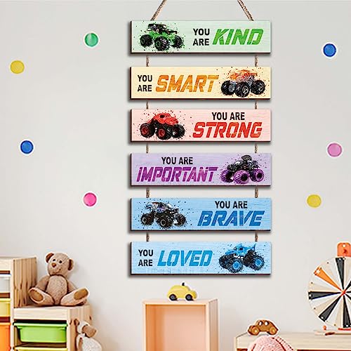 6 Pcs Racing Car Decor Kids Room Decor, Racing Car Inspirational Positive Quotes Wall Art Decor Hanging Sign for Teens Bedroom, Works of Art Made of Wood, Works of Art of Wood, Placards of Woods
