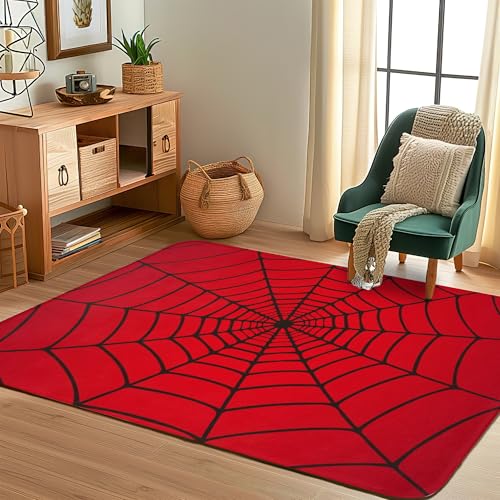 Red Spider Web Area Rug, 5x7 Indoor Area Rugs Washable Rugs for Living Room Carpet, Farmhouse Non Slip Carpet for for Bedroom Laundry Room Kitchen Non Slip Soft Low-Pile