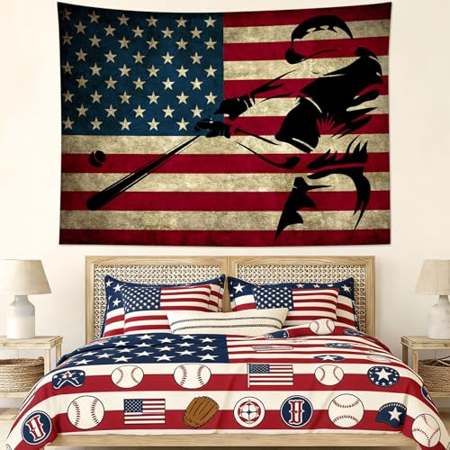 LB Sports Tapestry for Boys Room Baseball Wall Tapestry American Flag Wall Hanging Poster for Living Room Bedroom Dorm and Birthday Party Wall Decor,60x40 Inch