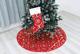 Flash World 48 Inch Large Christmas Tree Skirt Xmas Soft Cover Mat Decor Snowflake Collar Farmhouse Tree Skirt for Holiday Ornaments Party Home Indoor Decorations (Red, 48INCH)