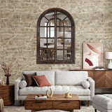 Arched Wall Mirror with Window Pane Design 36x24 Inch Rustic Farmhouse Wood Decorative Mirror for Living Room Bedroom Entryway